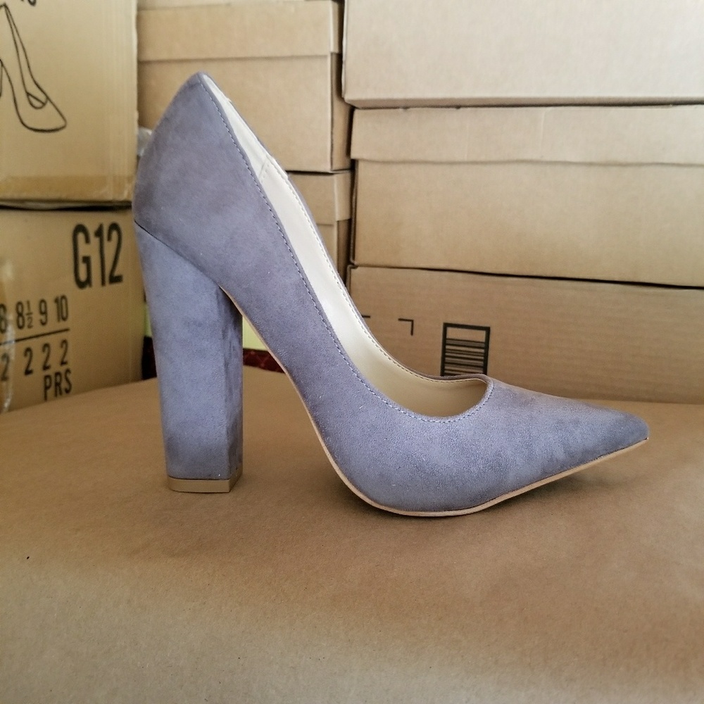 Amazon - Grey Pointy Toe Pump With Block Heel